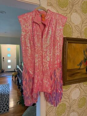 Pink Sequin Fringe Vest